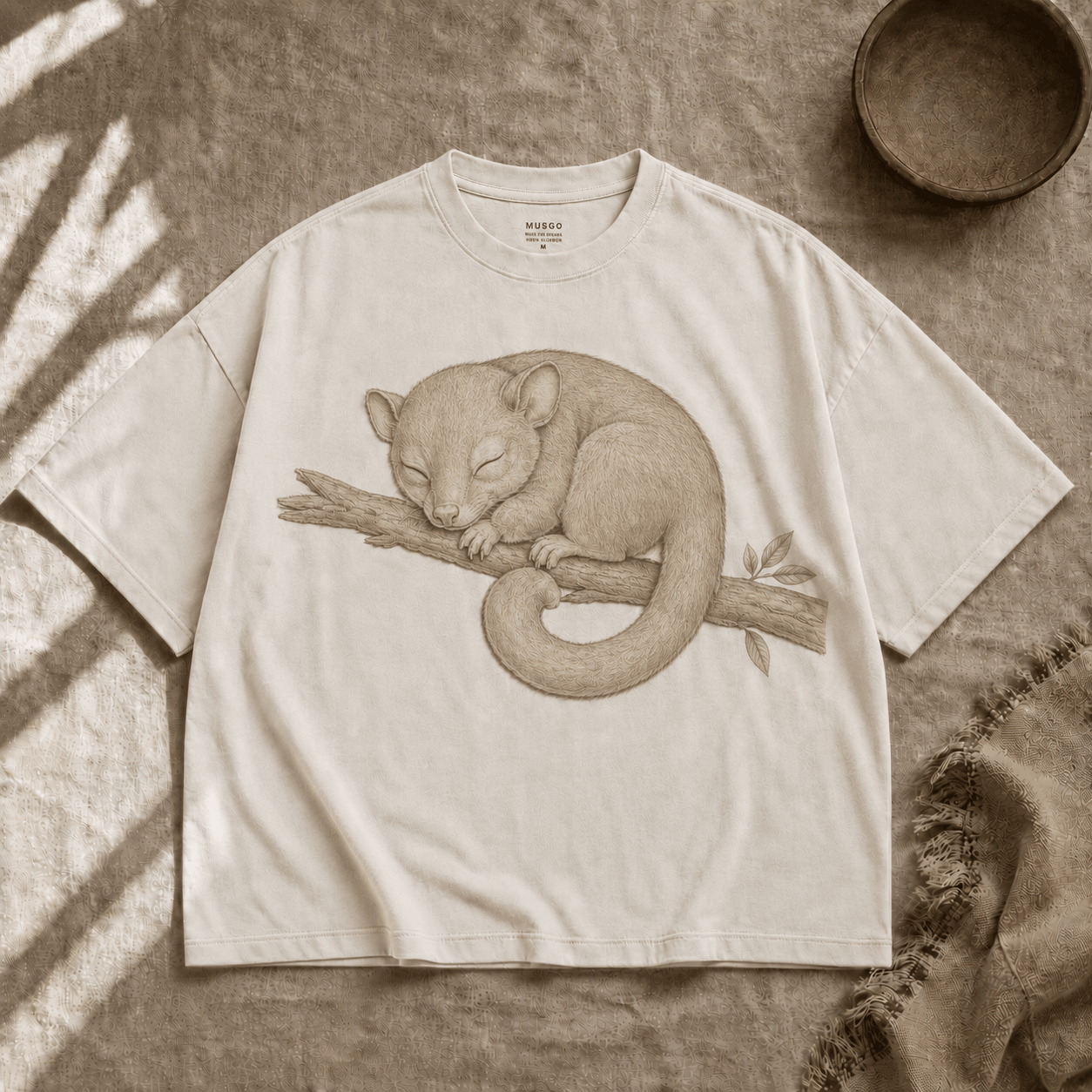 Polera Monito del Monte color Crudo (estampado)