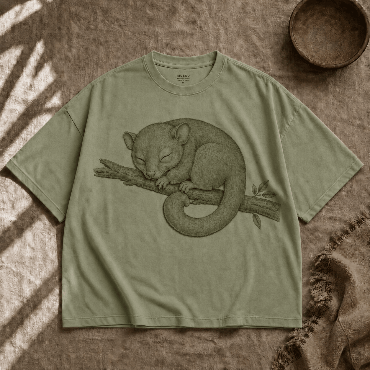 Polera Monito del Monte color Musgo (estampado)
